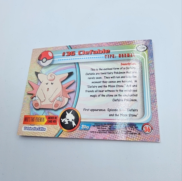 Pokemon 1999 TOPPS Clefable #36 Blue Logo TV Animation Edition Card - Picture 3 of 4